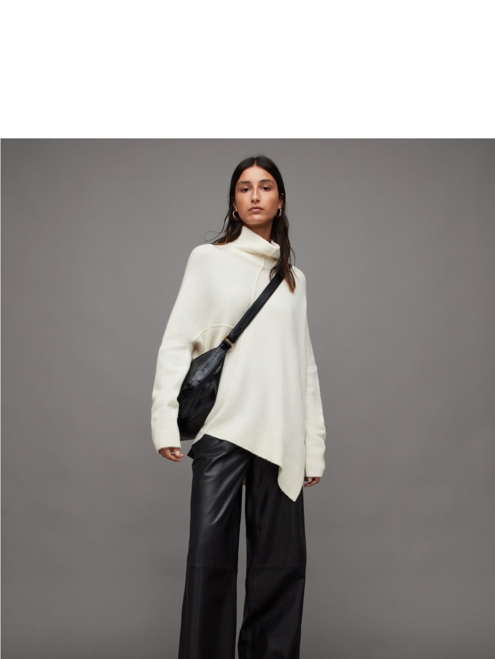 Cream Turtleneck Oversized Sweater asymmetrical All Saints - Picture 3 of 12
